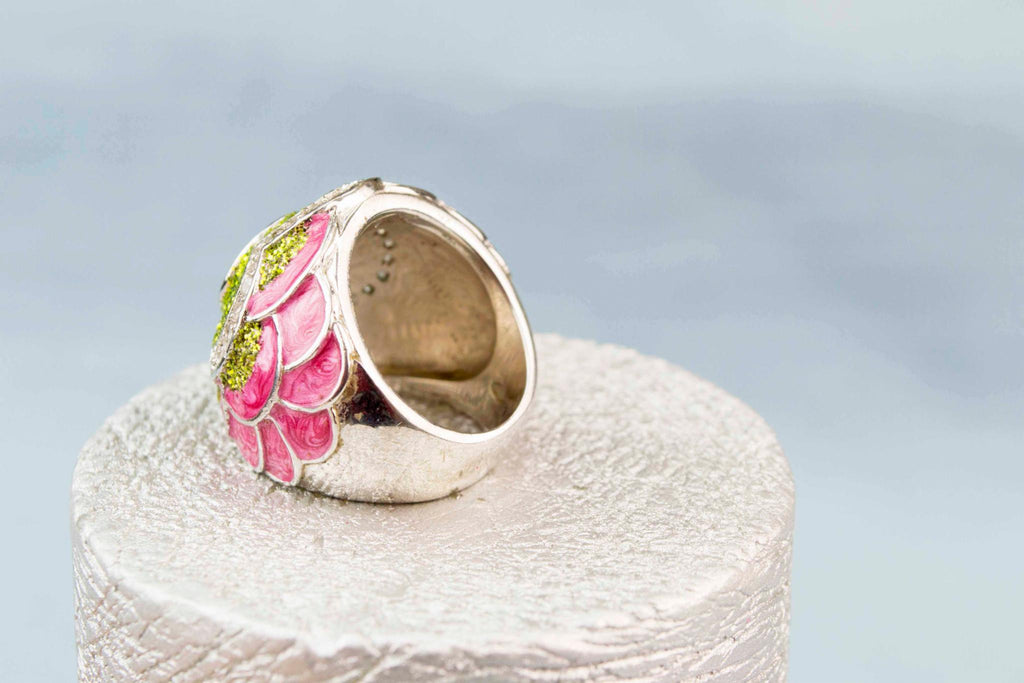 Citrine and Pink Enamel Ring in Sterling Silver