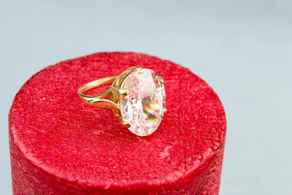 Large CZ Ring in 9ct Gold, English 1970s