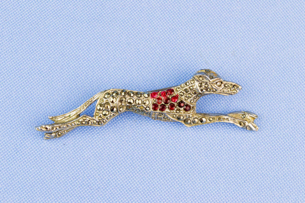 Greyhound Brooch with Garnets, English 1950s