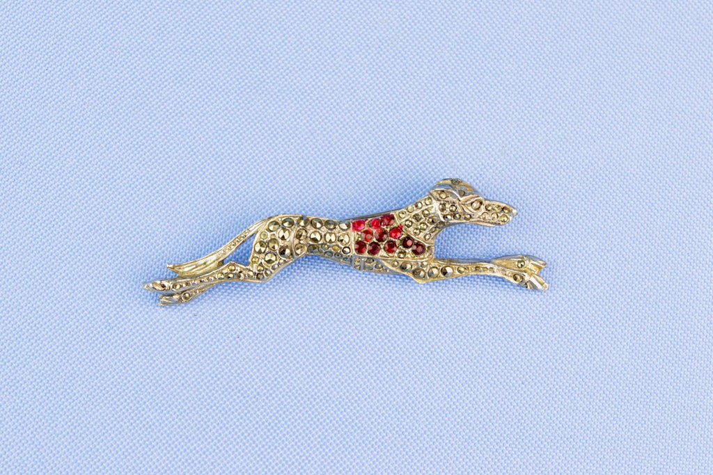 Greyhound Brooch with Garnets, English 1950s