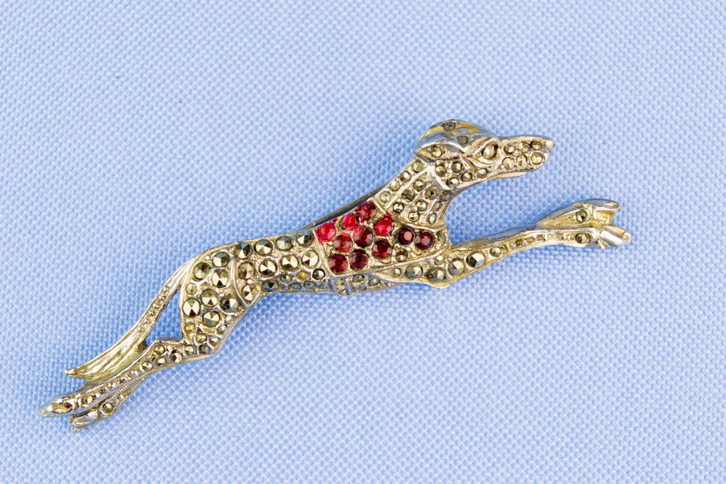 Greyhound Brooch with Garnets, English 1950s