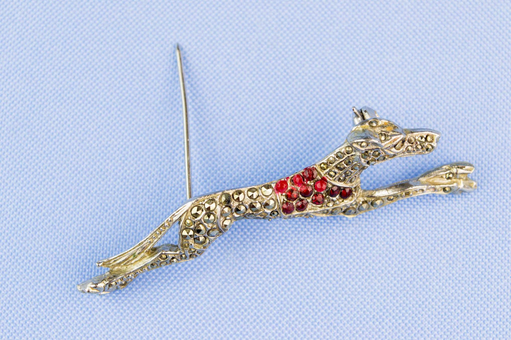 Greyhound Brooch with Garnets, English 1950s
