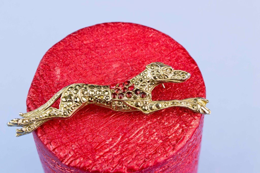 Greyhound Brooch with Garnets, English 1950s