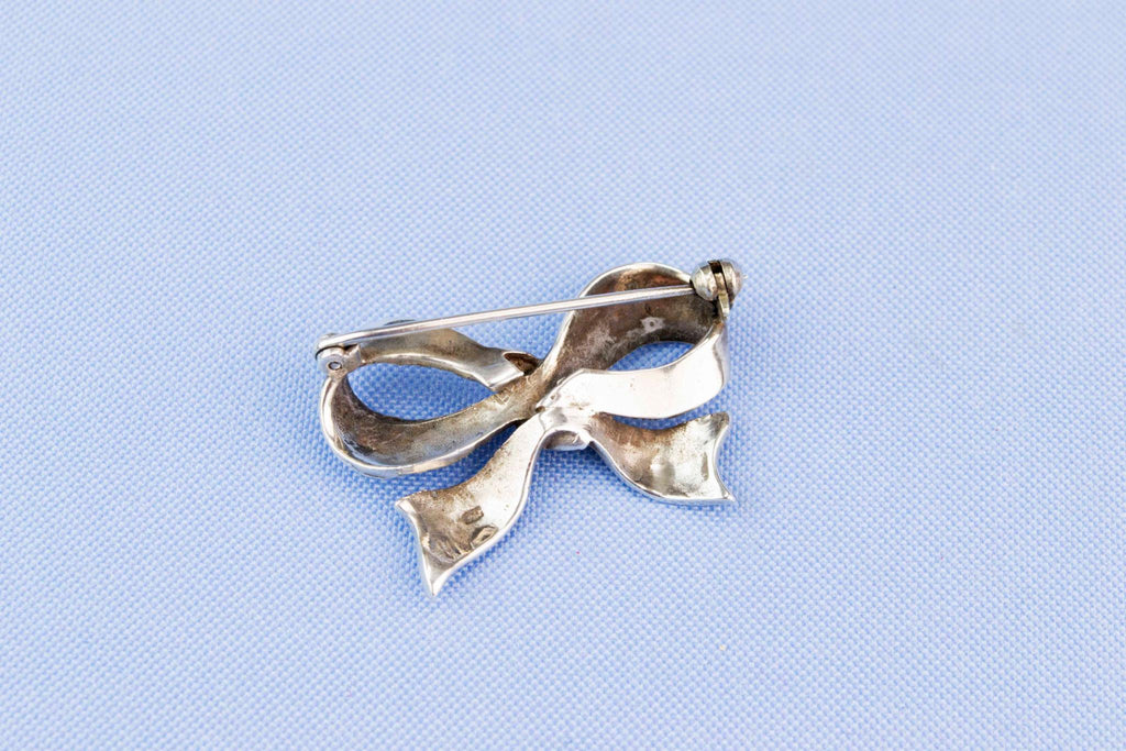 Silver Bow Brooch, German 1940s