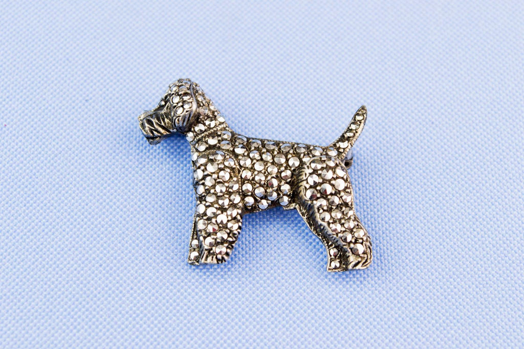 Marcasite Terrier Dog Brooch, English 1940s