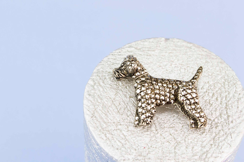 Marcasite Terrier Dog Brooch, English 1940s
