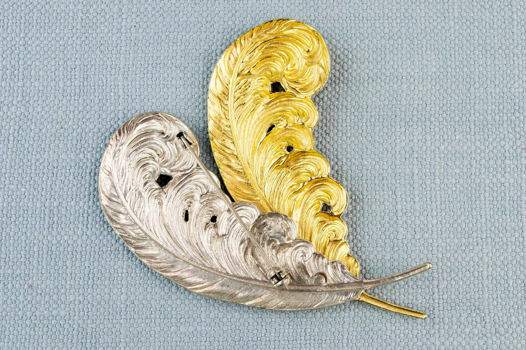 Large Brooch Two Feathers, English 1950s