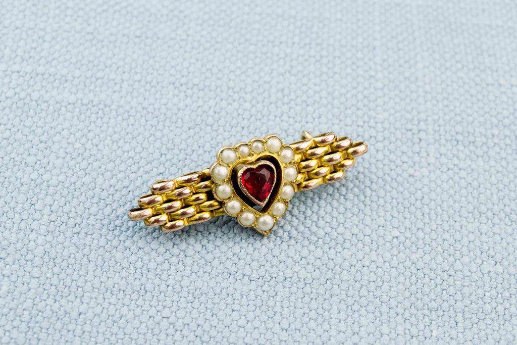 Garnet and Pearl Brooch, English Circa 1910