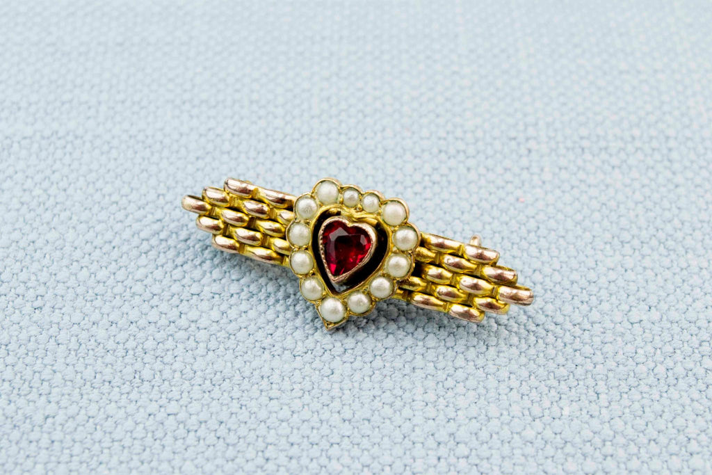 Garnet and Pearl Brooch, English Circa 1910