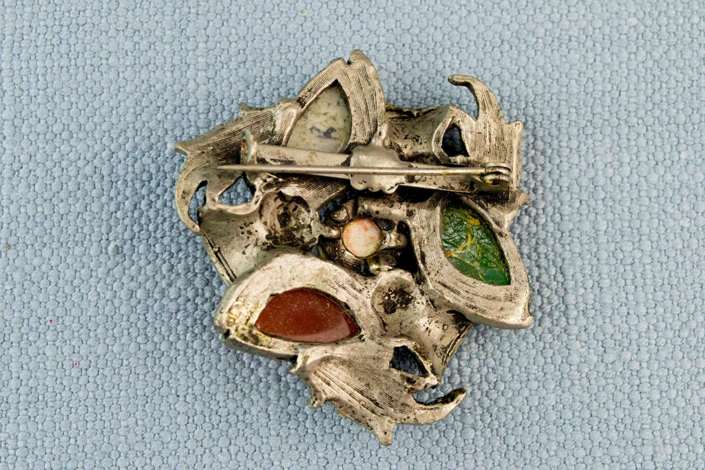 Scottish Brooch with Thistles and Colourful Paste
