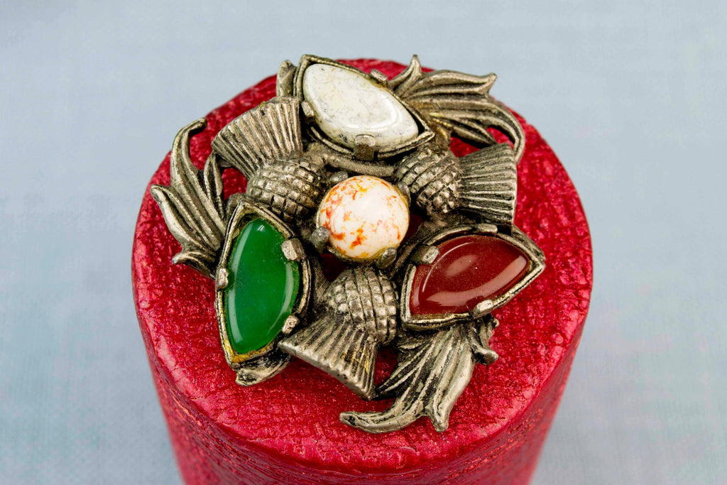 Scottish Brooch with Thistles and Colourful Paste