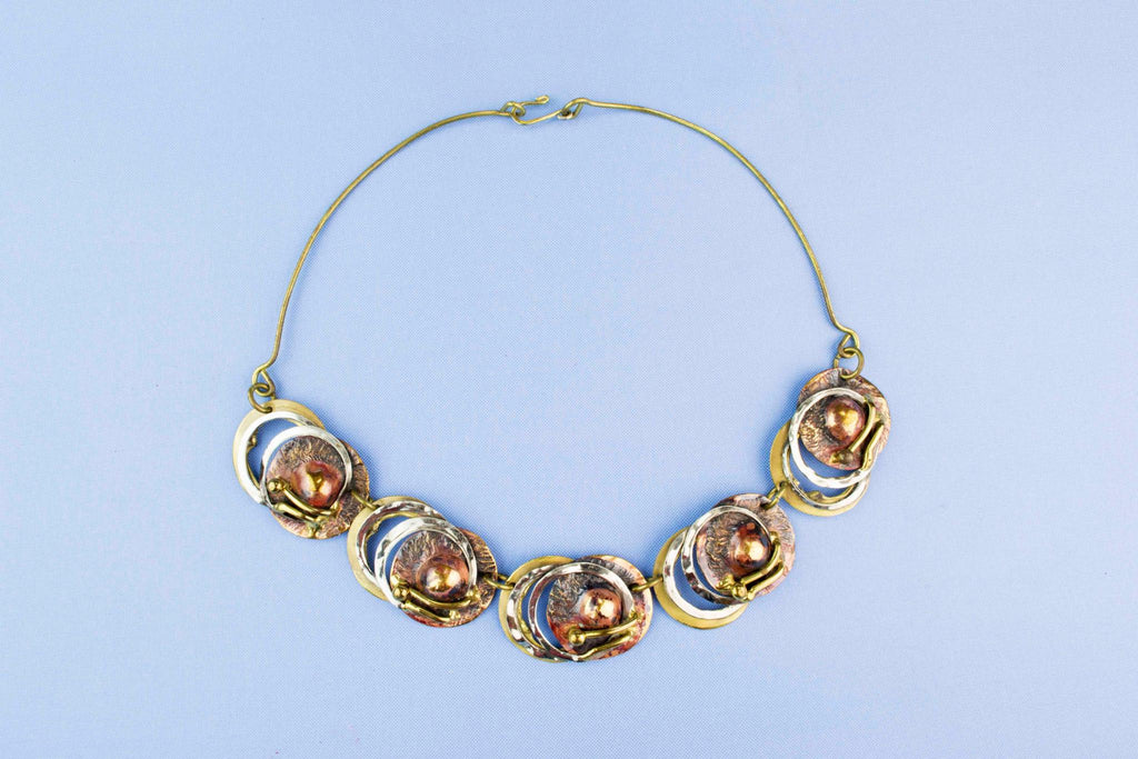 1960s Necklace in Silver Copper and Brass