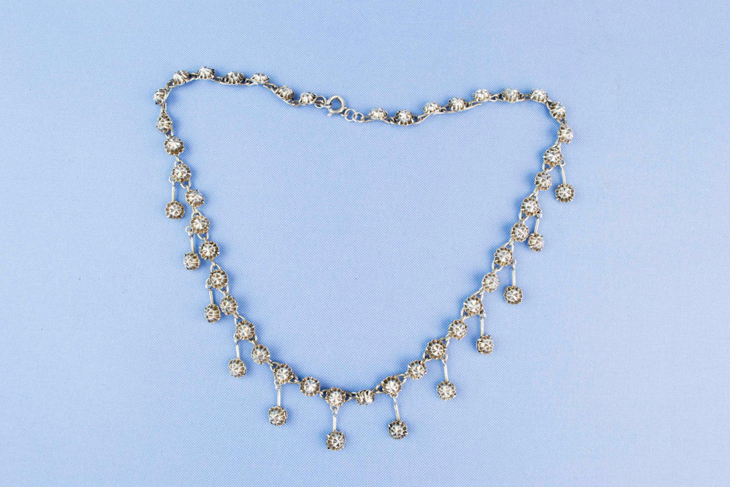 1870s Sterling Silver Necklace Diamond Effect French