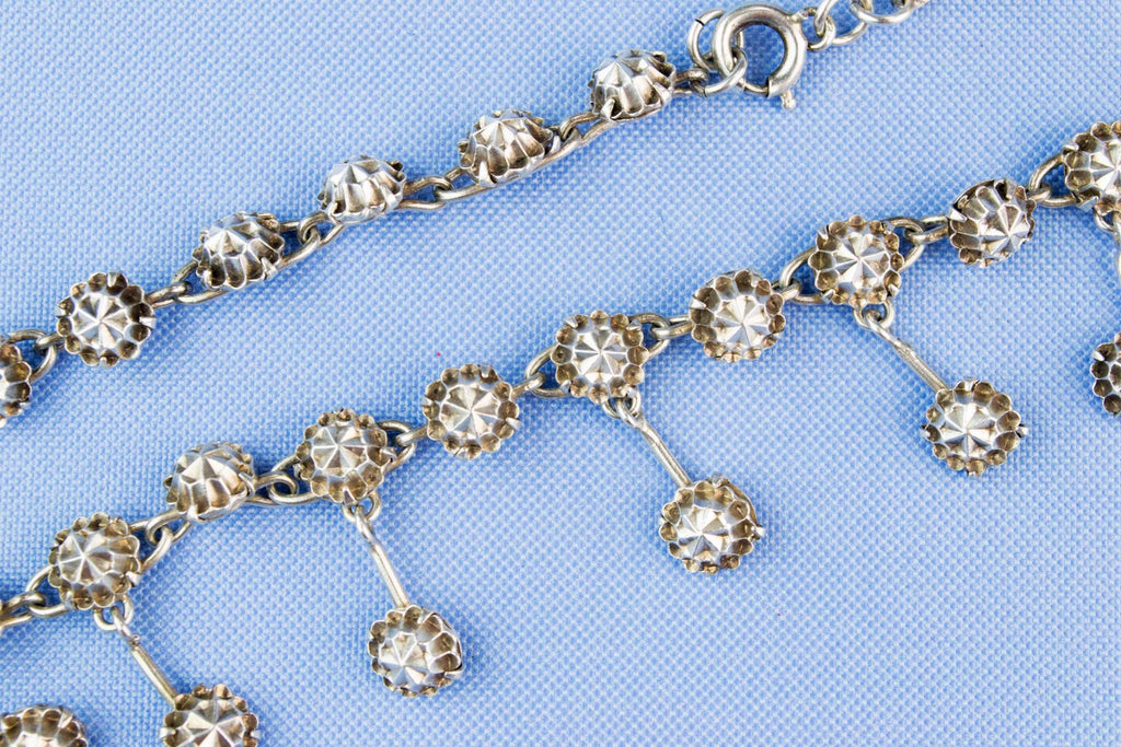 1870s Sterling Silver Necklace Diamond Effect French