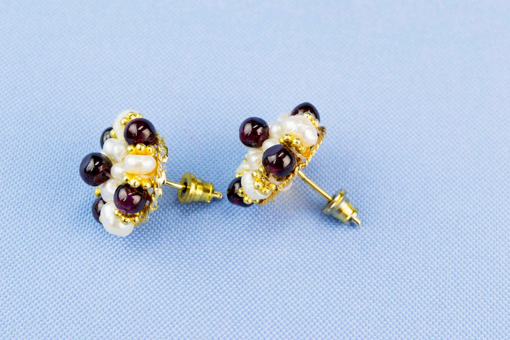 Chocker and Earrings Set with Garnets and Pearls