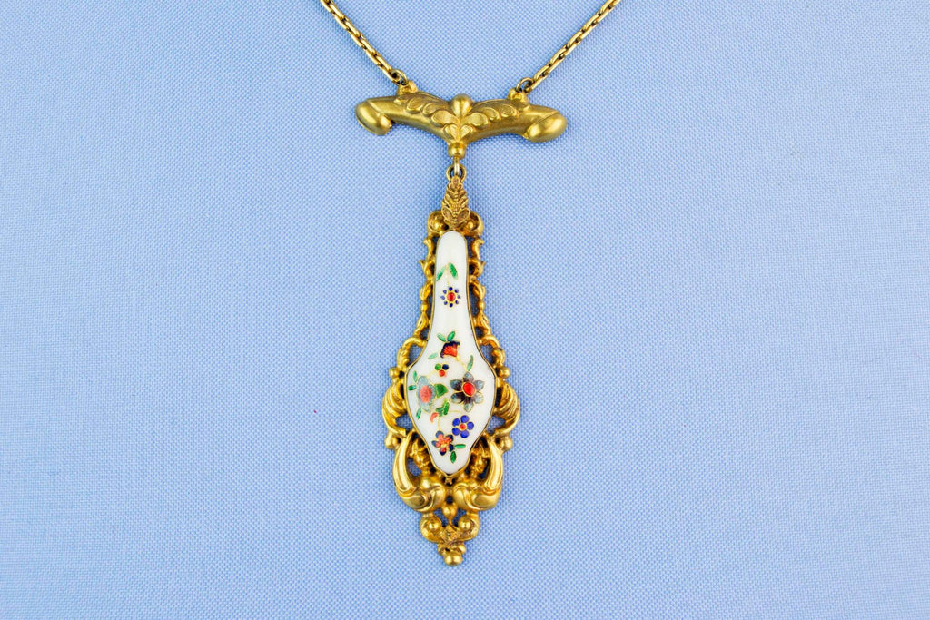 1830s Necklace Gold Plated Glass and Enamel