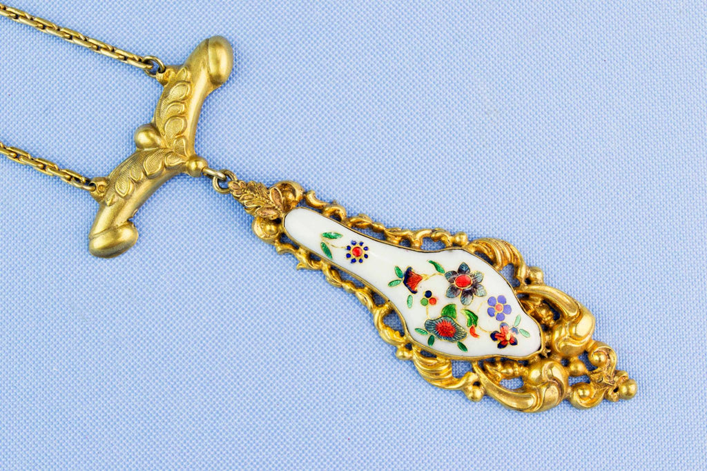 1830s Necklace Gold Plated Glass and Enamel