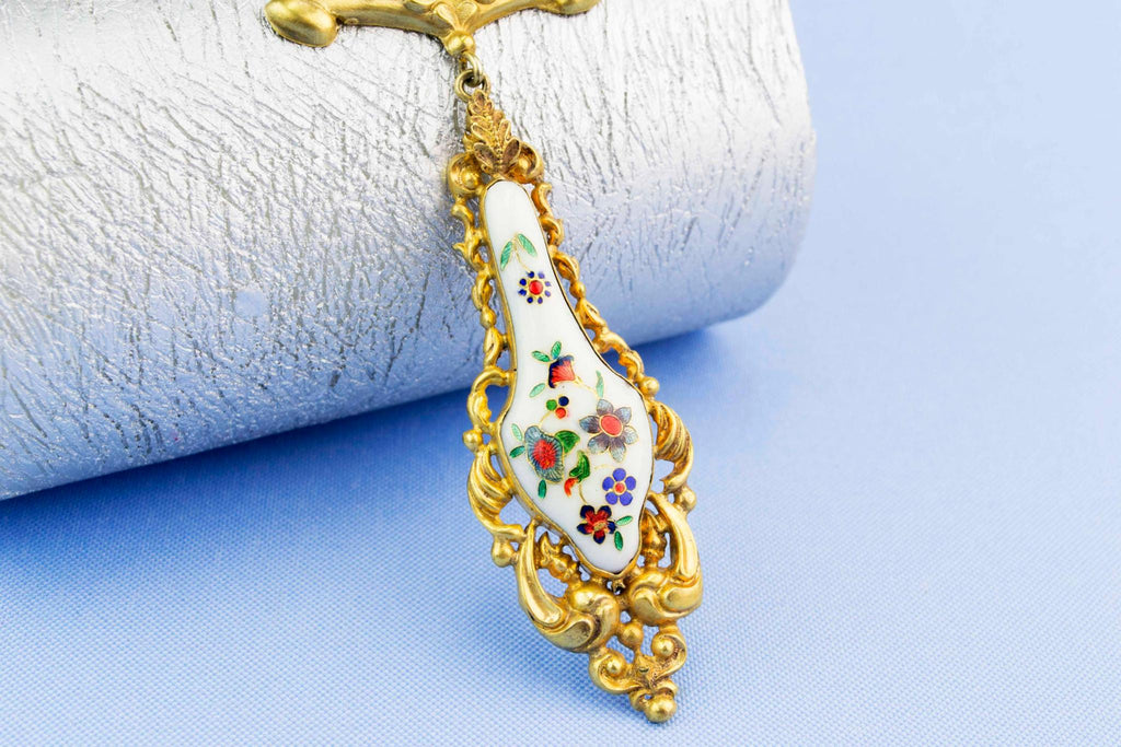 1830s Necklace Gold Plated Glass and Enamel