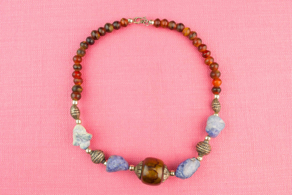 Horn and Lapis Lazuli Bead Necklace