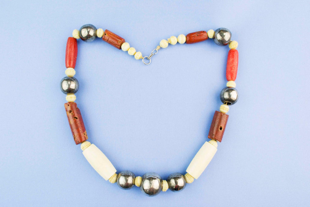Coral Bone and Ivory Necklace
