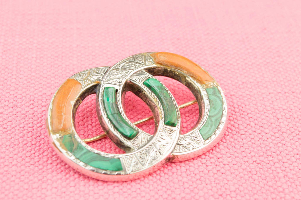 Silver Agate and Malachite Brooch, Scottish 19th Century