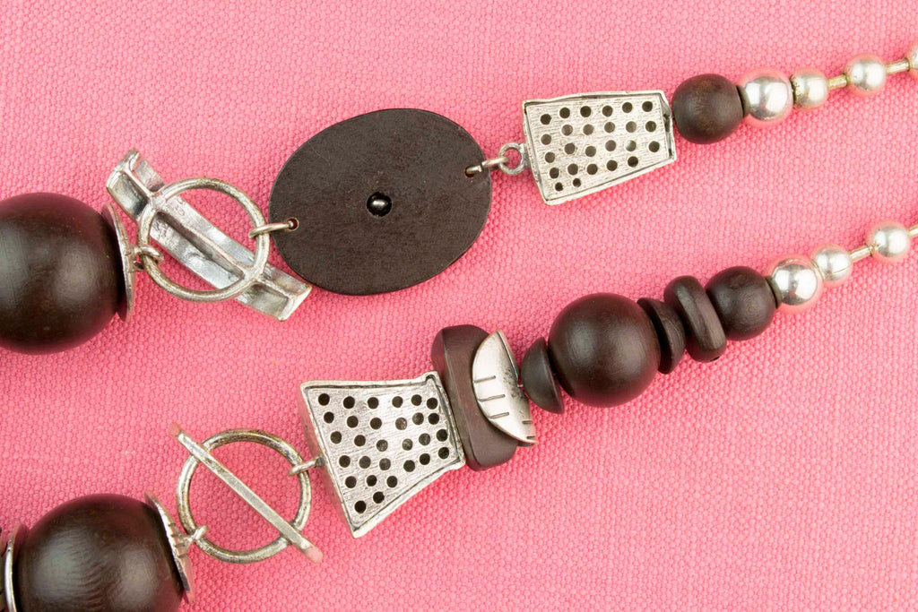 Large Art Necklace Wood and Metal