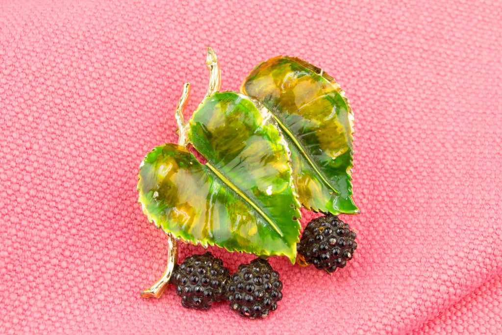 Green Enamel Leaf Brooch, English 1950s