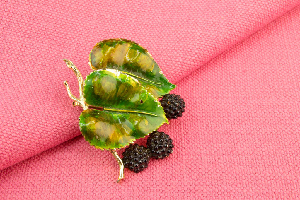 Green Enamel Leaf Brooch, English 1950s