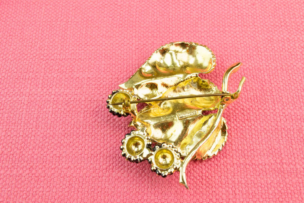 Green Enamel Leaf Brooch, English 1950s