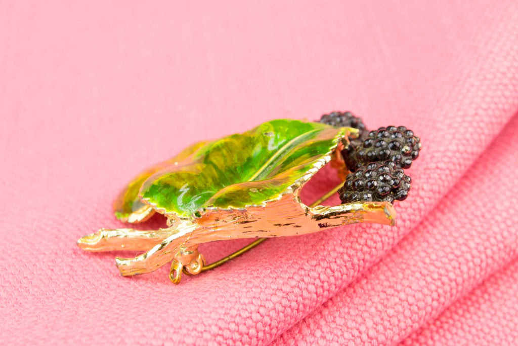 Green Enamel Leaf Brooch, English 1950s