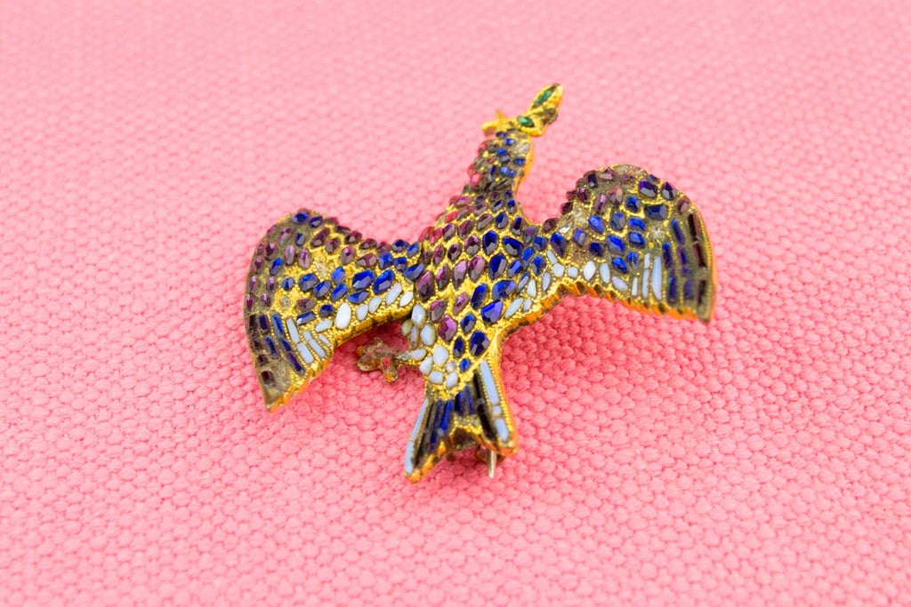 Georgian Bird Brooch in Vauxhall Glass, English 1770s