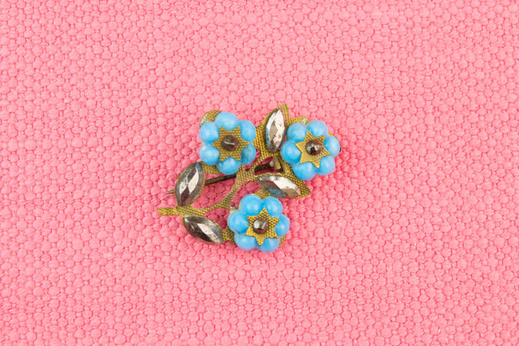 Cut Steel Blue Glass Brooch, English Circa 1830