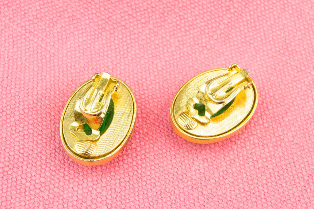 Green and Gold Clip Earrings