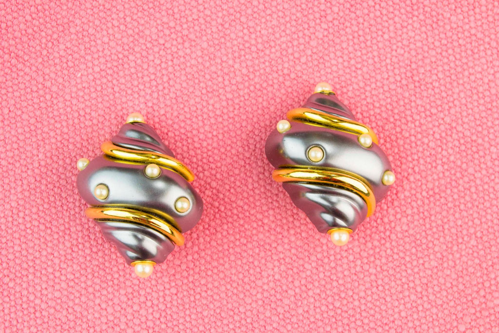 Grey Shell Clip Earrings by Kenneth Lane American