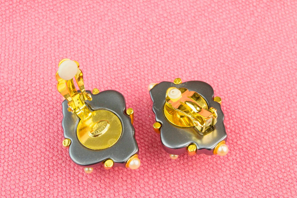 Grey Shell Clip Earrings by Kenneth Lane American