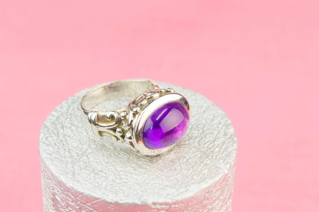 Cabochon Amethyst Ring in Sterling Silver