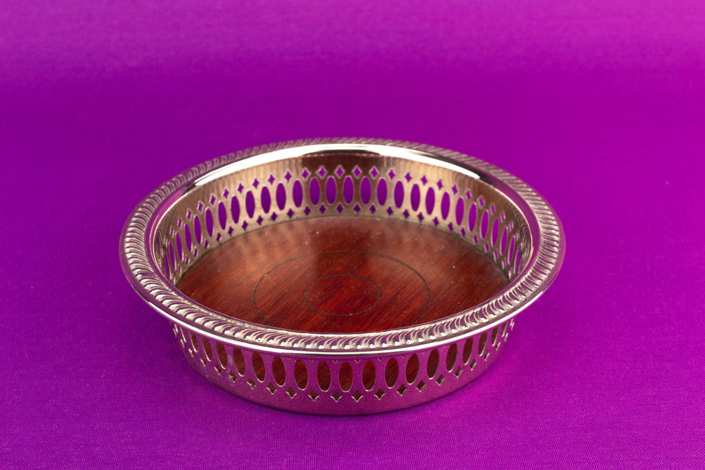 Silver Plated Coaster Wooden Base