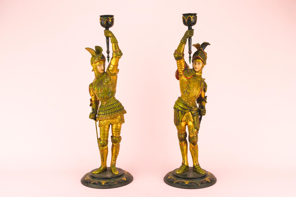 Two Gothic Revival Candlesticks, English Circa 1860