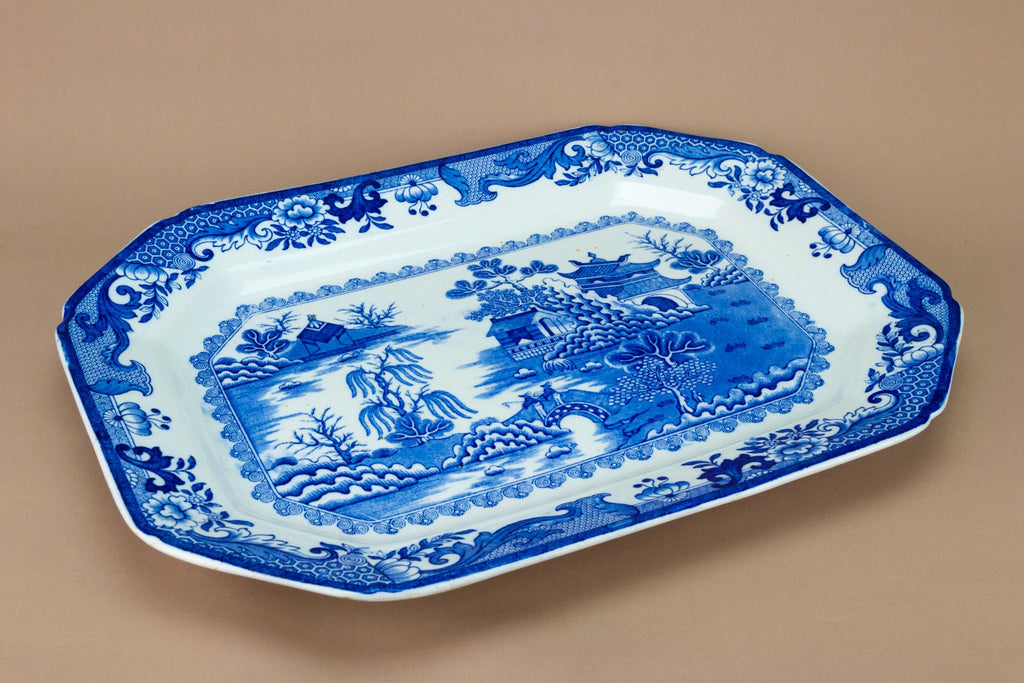 Blue And White Willow Serving Platter, English Circa 1900