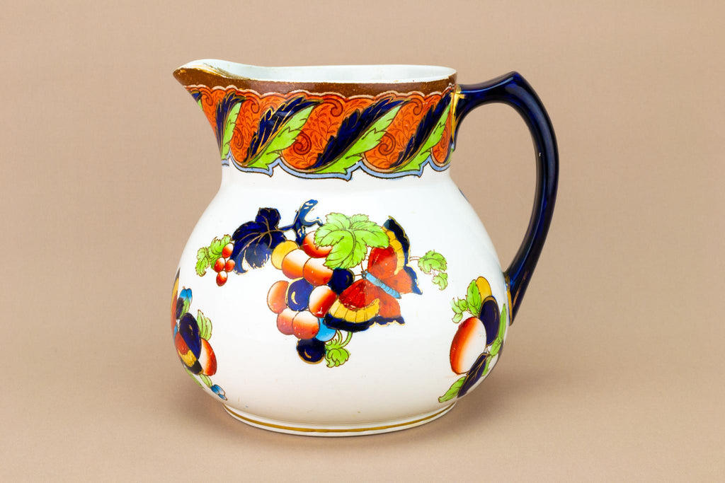 Butterflies and Grapes Painted Jug, English 1910s