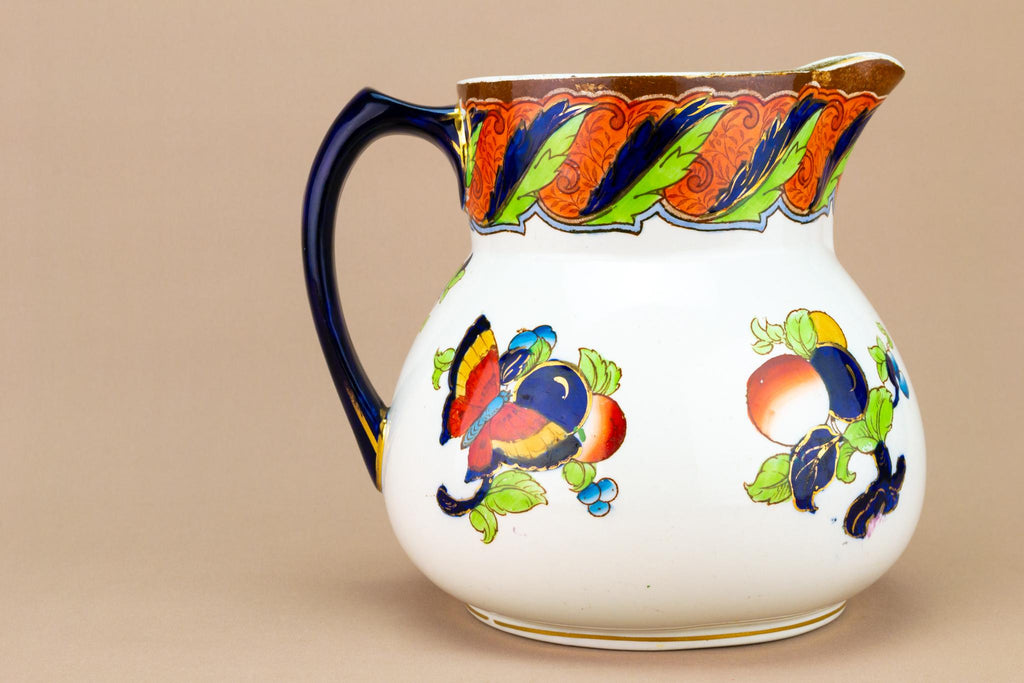 Butterflies and Grapes Painted Jug, English 1910s