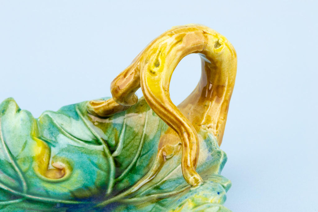 Green Leaf Majolica Serving Dish, English Late 19th Century