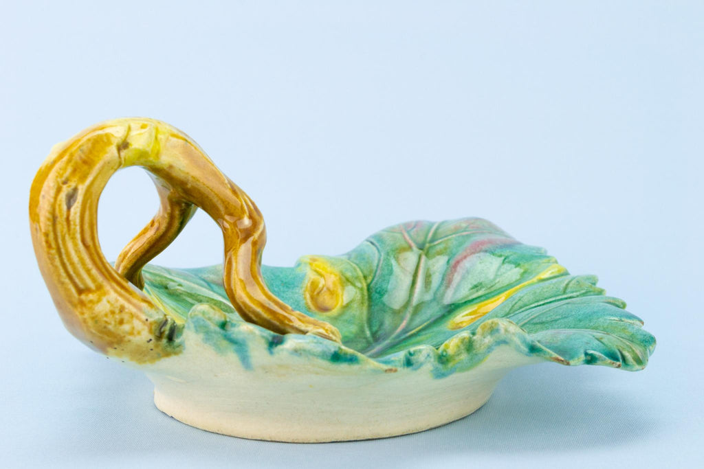 Green Leaf Majolica Serving Dish, English Late 19th Century