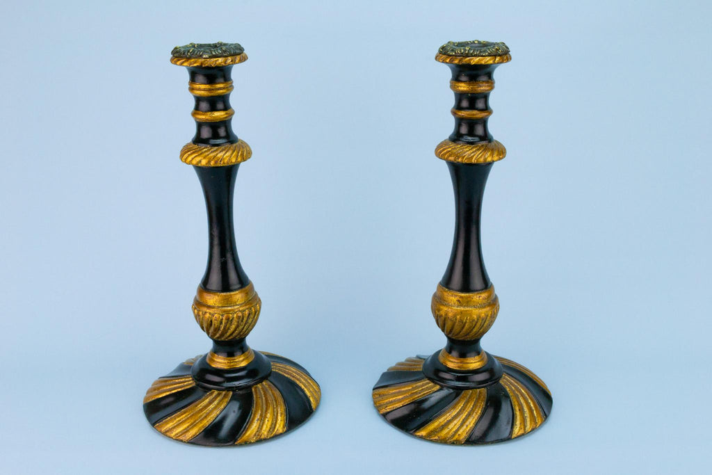 Large Black and Gold Candlestick in Wood