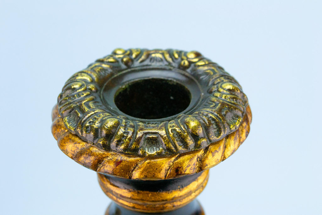 Large Black and Gold Candlestick in Wood