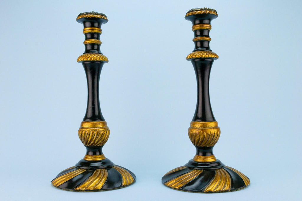 Large Black and Gold Candlestick in Wood