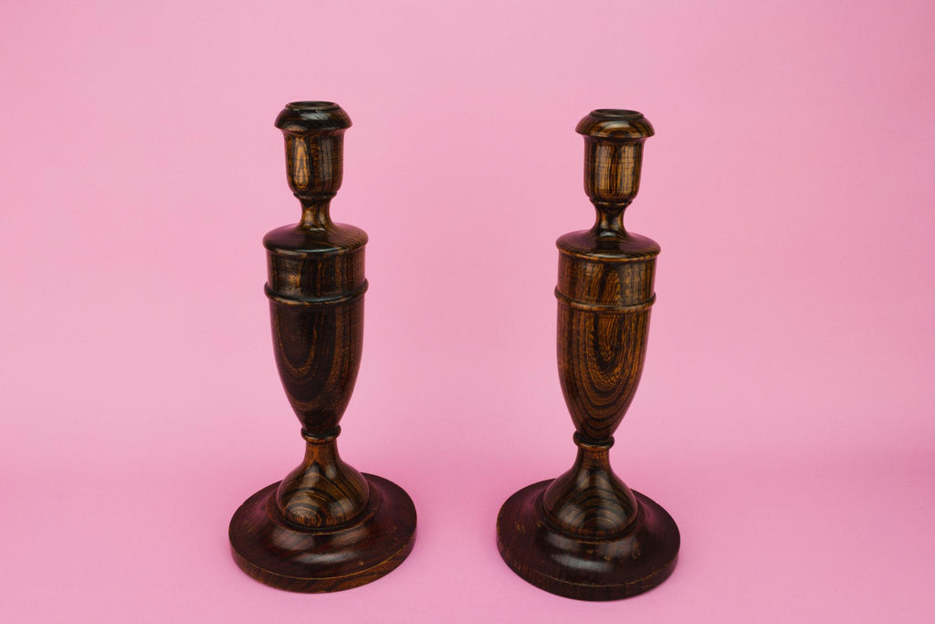 Carved Oak Candlesticks, English Circa 1930