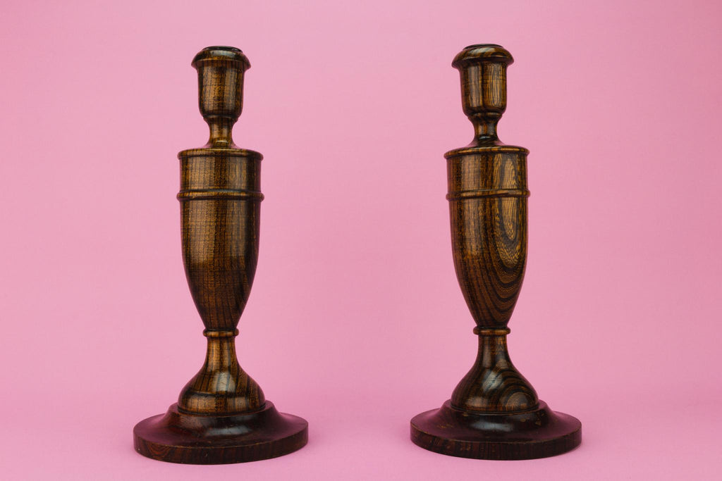 Carved Oak Candlesticks, English Circa 1930