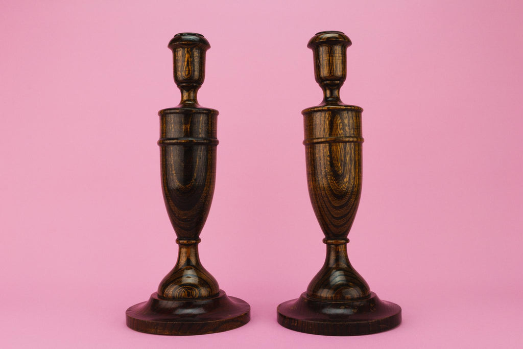 Carved Oak Candlesticks, English Circa 1930