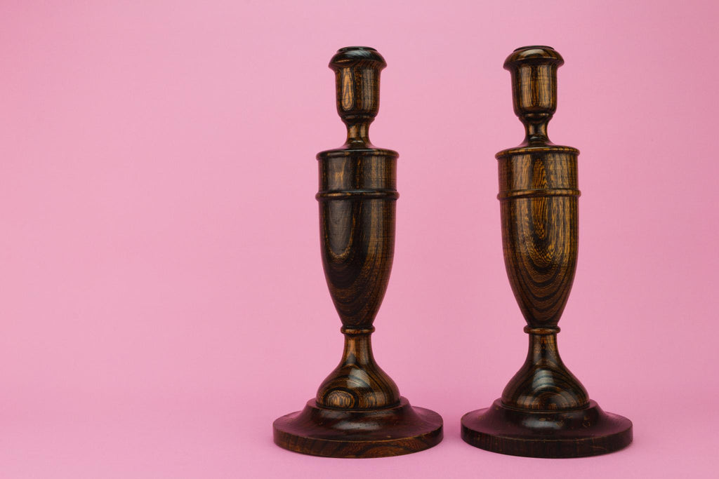 Carved Oak Candlesticks, English Circa 1930